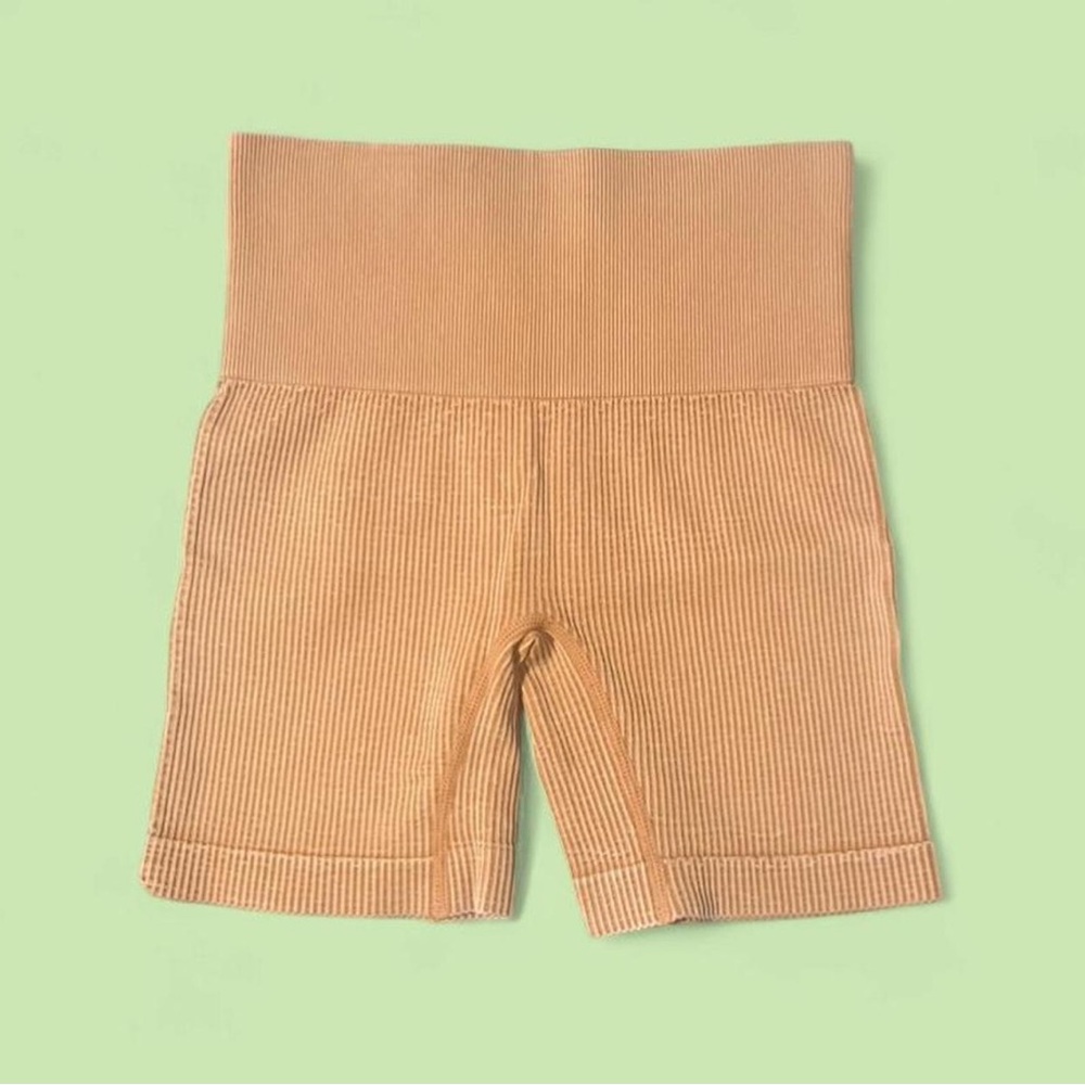 🔶 Colsie Ribbed Biker Shorts~Women’s X-Sm~Tannish Orange Color~High-Rise